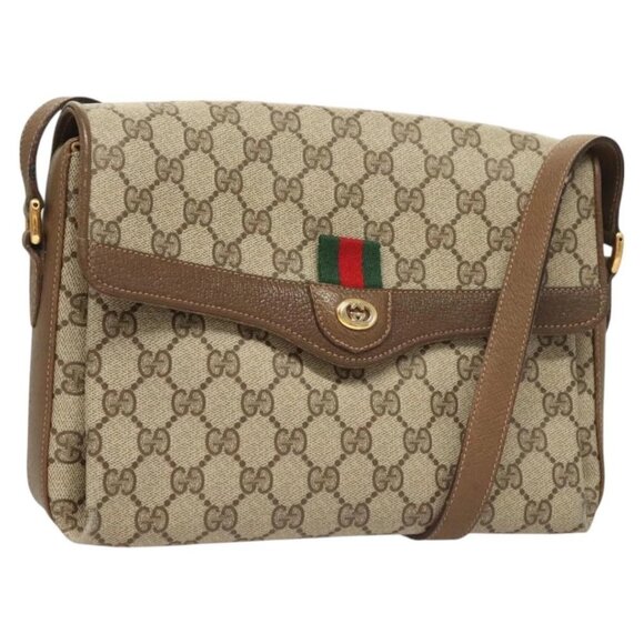 GUCCI GG Supreme Web Sherry Shoulder Bag PVC Beige Gold 904 02 084 Auth BA2769 - Picture 1 of 16